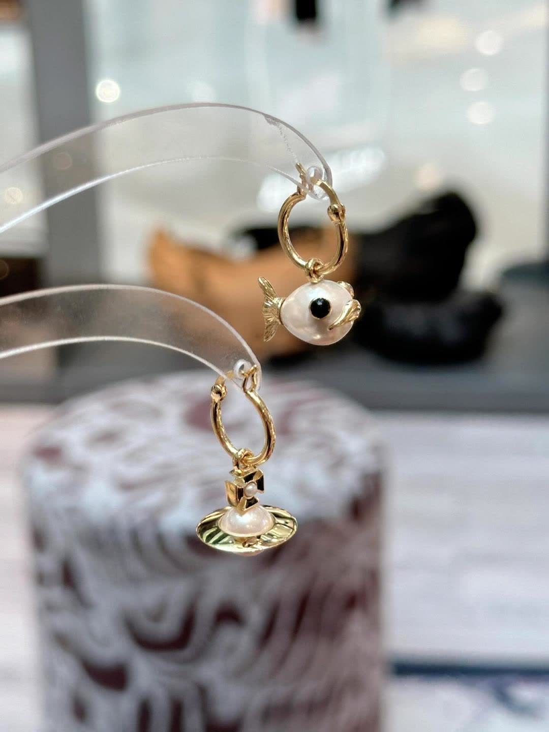 Vivienne Westwood Gold Pearl Fish Necklace and Earring Set